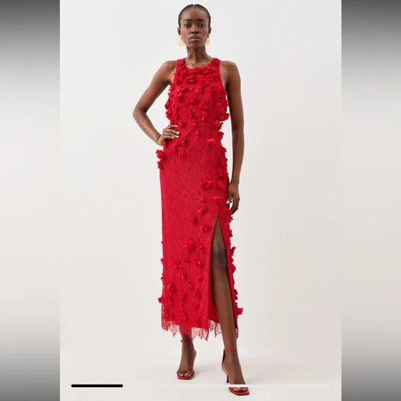 Red Floral Appliqué Lace Midi Dress – NWT – Size 8 - Picture 6 of 15